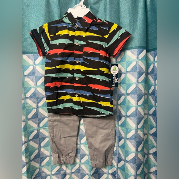 NWT Buttons and Thread size 6 2pc short sleeve shirt and pants set - Picture 1 of 2